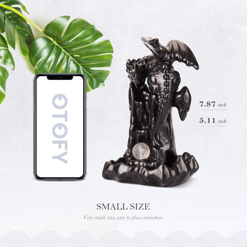 OTOFY Handmade Backflow Incense Burner Waterfall Incense Holder with 90 Incense Cones + 50 Incense Sticks Sets, Aromatherapy Ornament Home Decor Gift Decorations Statue(Black Brown led Dragon) - Image 4